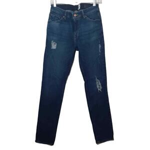 ASOS 12.5 Oz mens distressed slim straight jeans 32x32 dark blue denim 10" rise